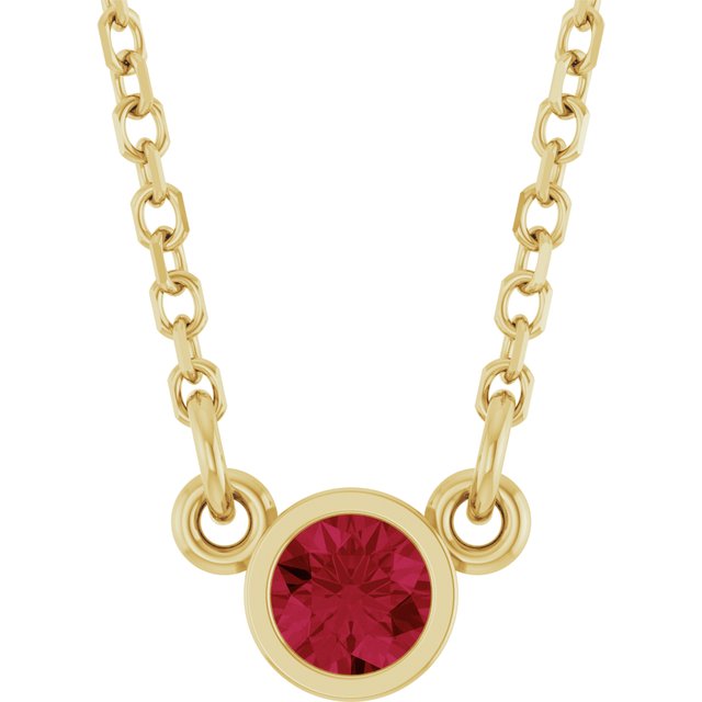 14K Yellow Lab-Grown Ruby Solitaire 16" Necklace