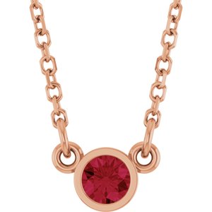 14K Rose Lab-Grown Ruby Solitaire 16" Necklace