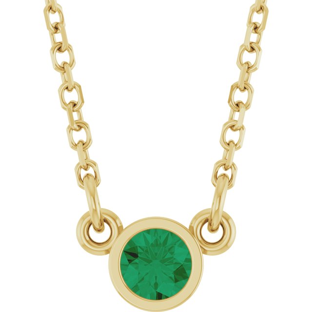 14K Yellow Lab-Grown Emerald Solitaire 16" Necklace