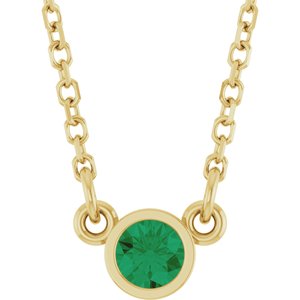 14K Yellow Lab-Grown Emerald Solitaire 16" Necklace