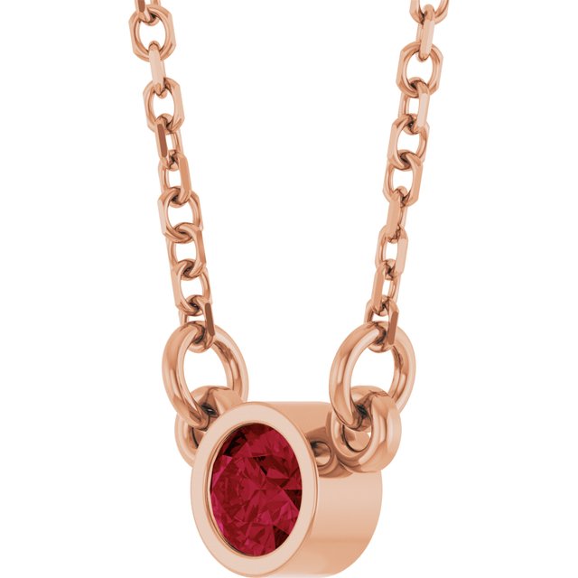 14K Rose Lab-Grown Ruby Solitaire 16" Necklace