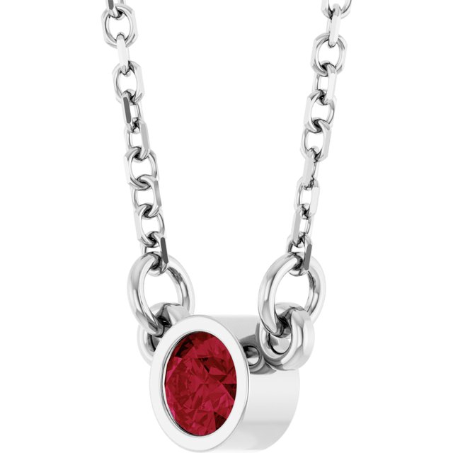 14K White Lab-Grown Ruby Solitaire 16" Necklace