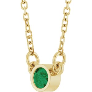 14K Yellow Lab-Grown Emerald Solitaire 16" Necklace