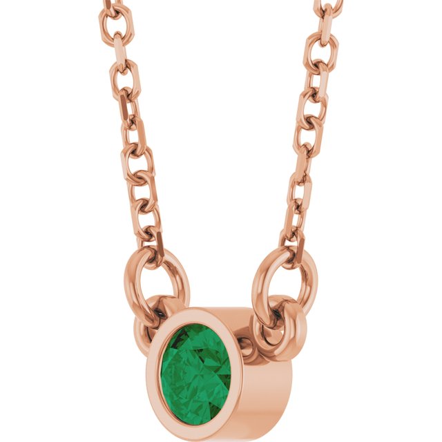 14K Rose Lab-Grown Emerald Solitaire 16" Necklace