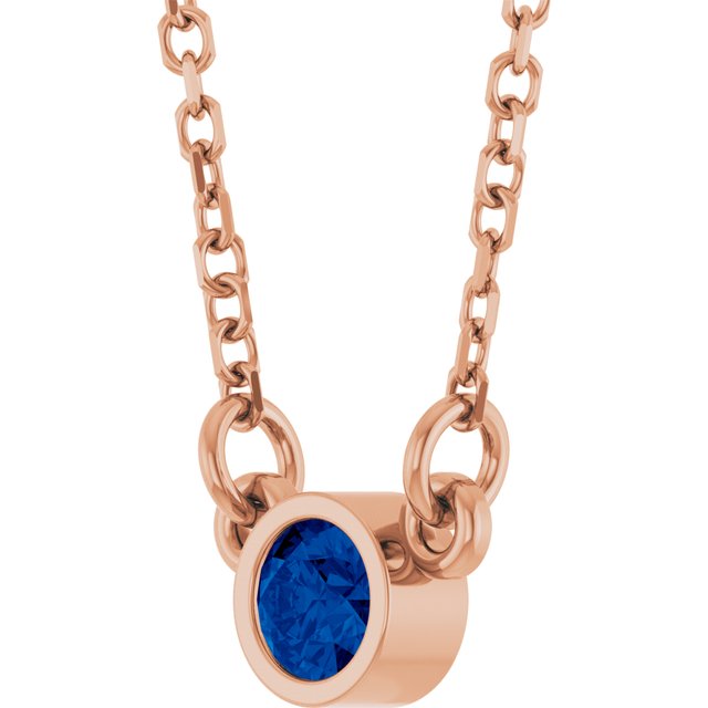 14K Rose Lab-Grown Blue Sapphire Solitaire 16" Necklace