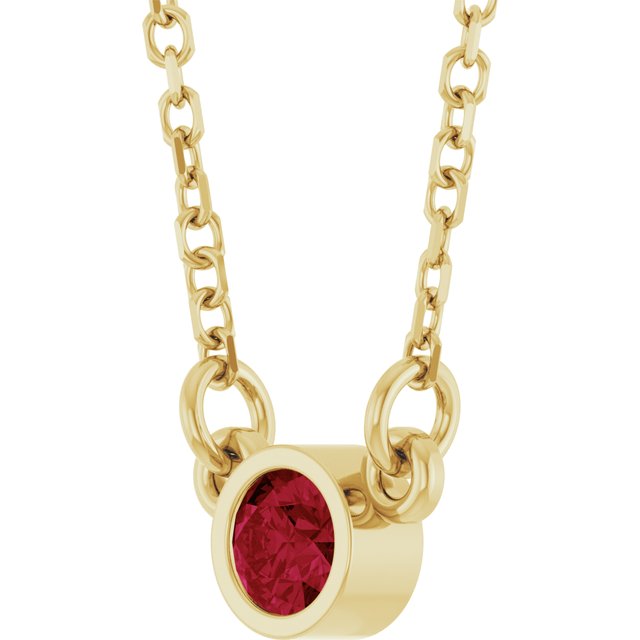 14K Yellow Lab-Grown Ruby Solitaire 16" Necklace