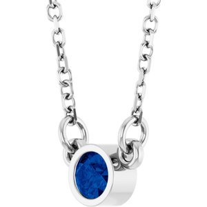 Rhodium-Plated Sterling Silver Lab-Grown Blue Sapphire Solitaire 16" Necklace