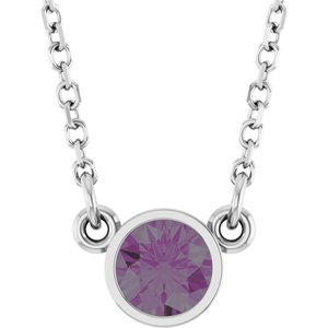 14K White Lab-Grown Alexandrite Solitaire 16" Necklace