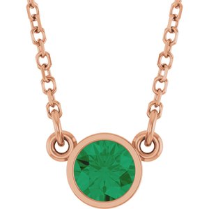 14K Rose Lab-Grown Emerald Solitaire 16" Necklace