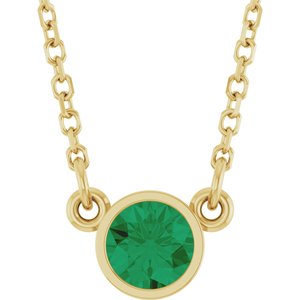 14K Yellow Lab-Grown Emerald Solitaire 16" Necklace