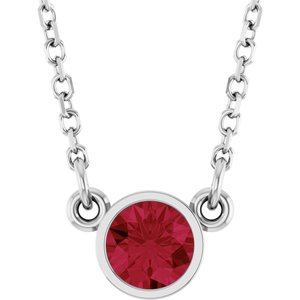 Rhodium-Plated Sterling Silver Lab-Grown Ruby Solitaire 16" Necklace