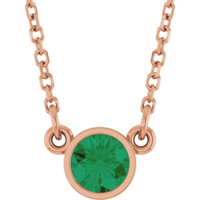 14K Rose Lab-Grown Emerald Solitaire 16" Necklace