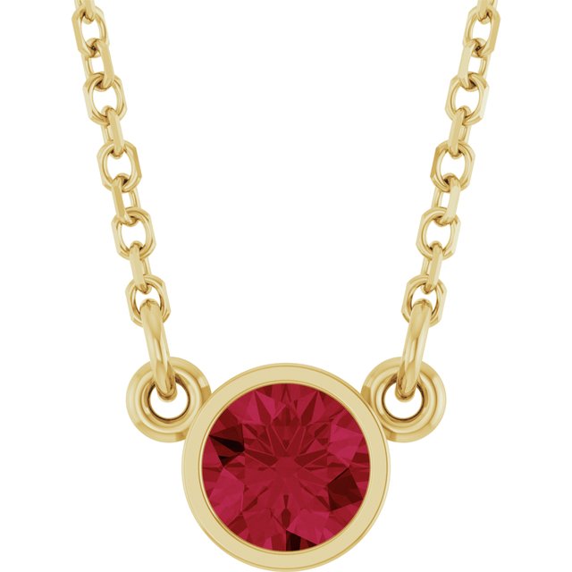 14K Yellow Lab-Grown Ruby Solitaire 16" Necklace