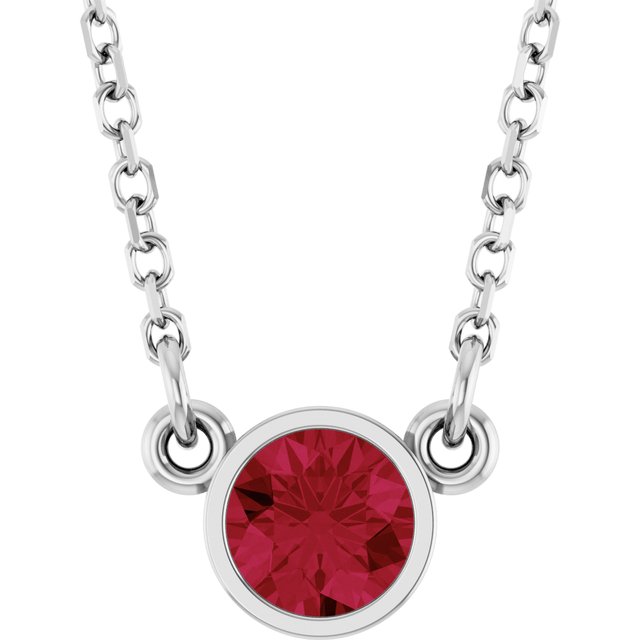 Rhodium-Plated Sterling Silver Lab-Grown Ruby Solitaire 16" Necklace