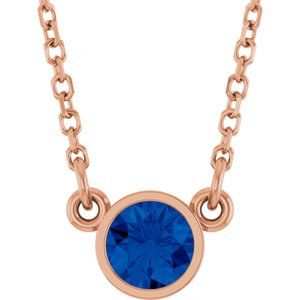 14K Rose Lab-Grown Blue Sapphire Solitaire 16" Necklace