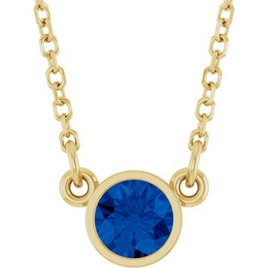 14K Yellow Lab-Grown Blue Sapphire Solitaire 16" Necklace