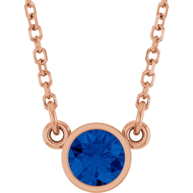 14K Rose Lab-Grown Blue Sapphire Solitaire 16" Necklace