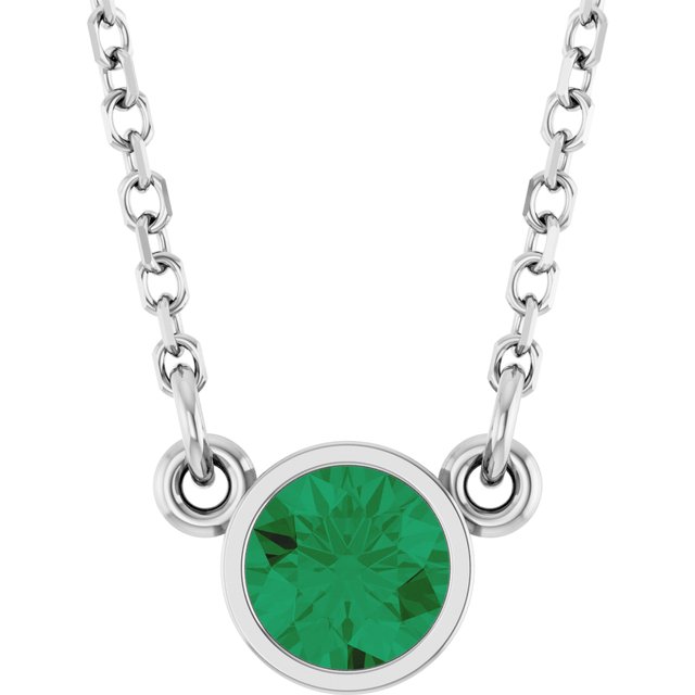 Platinum Lab-Grown Emerald Solitaire 16" Necklace