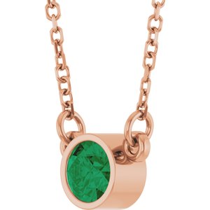 14K Rose Lab-Grown Emerald Solitaire 16" Necklace