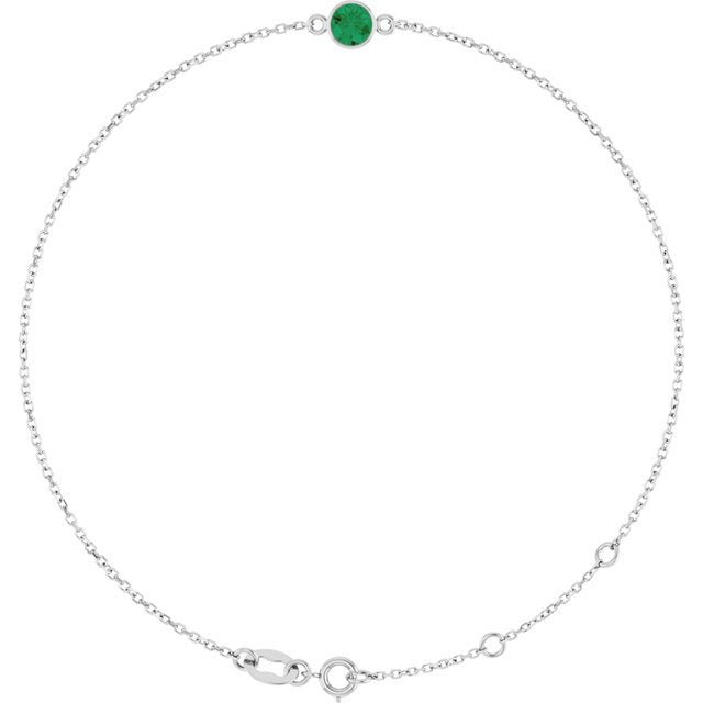 14K White Lab-Grown Emerald 6 1/2-7 1/2" Bracelet