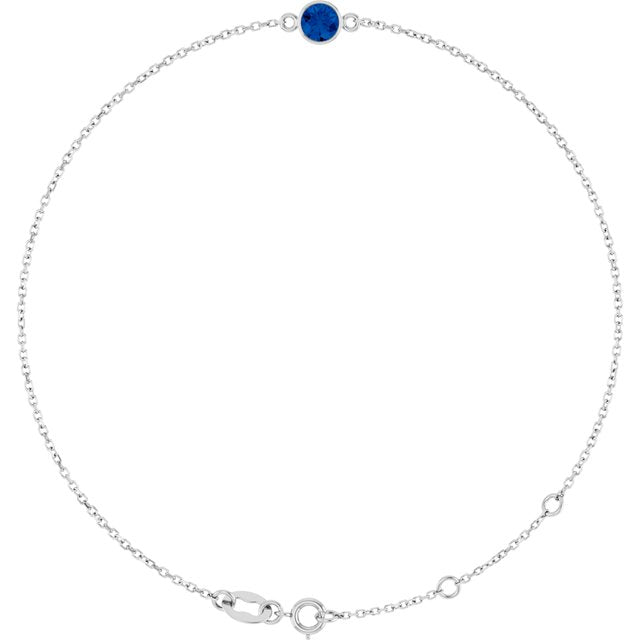 14K White Lab-Grown Blue Sapphire 6 1/2-7 1/2" Bracelet