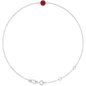 14K White Lab-Grown Ruby 6 1/2-7 1/2" Bracelet