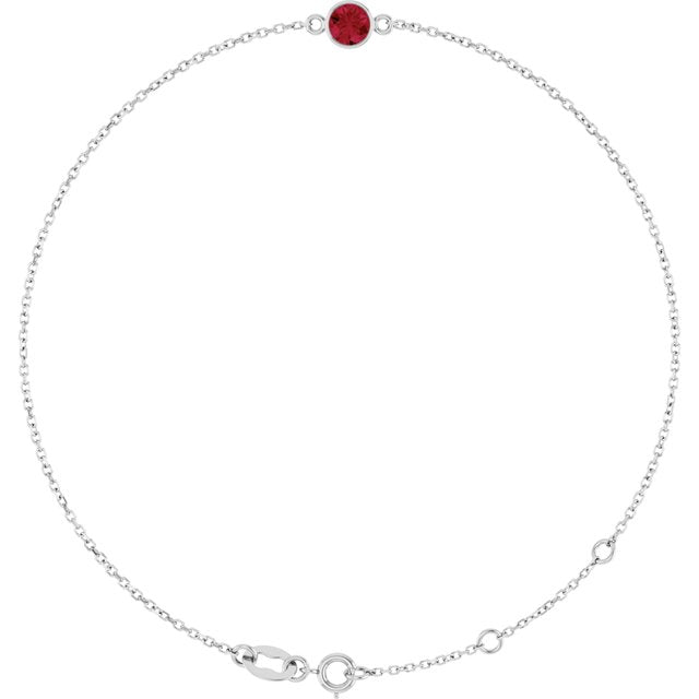 14K White Lab-Grown Ruby 6 1/2-7 1/2" Bracelet