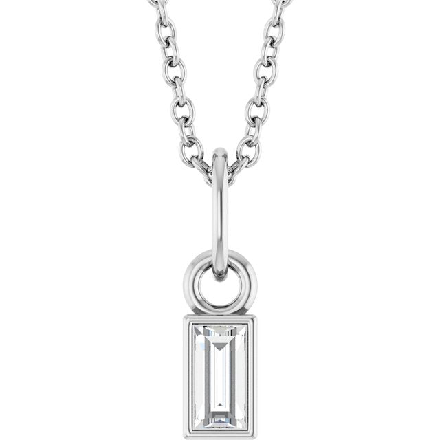 14K White 1/10 CT Lab-Grown Diamond Bezel-Set 16-18" Necklace