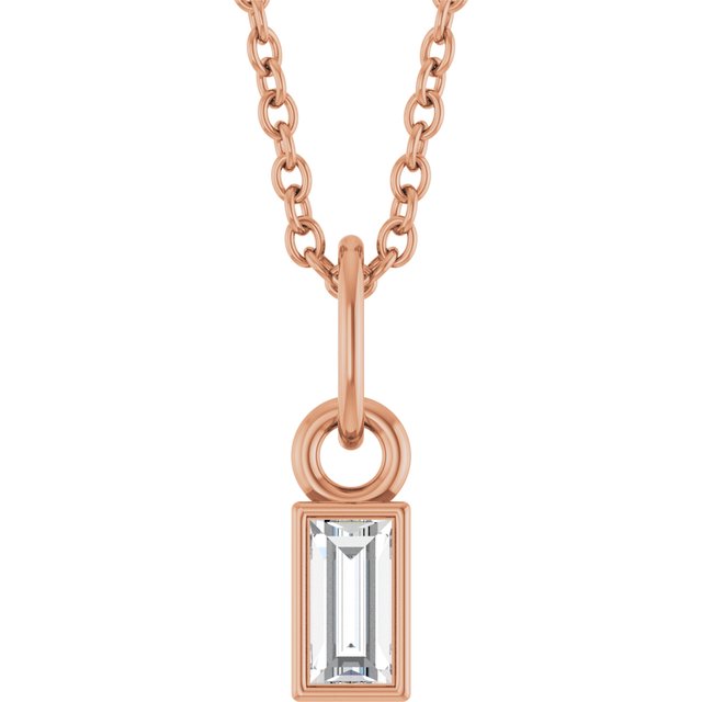 14K Rose 1/10 CT Lab-Grown Diamond Bezel-Set 16-18" Necklace