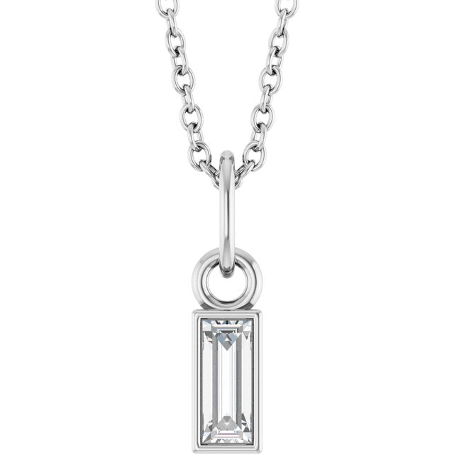 14K White 1/6 CT Lab-Grown Diamond Bezel-Set 16-18" Necklace