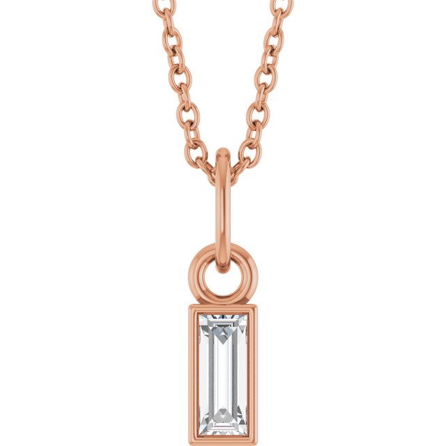 14K Rose 1/6 CT Lab-Grown Diamond Bezel-Set 16-18" Necklace