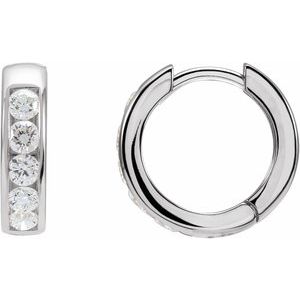 14K White 5/8 CTW Lab-Grown Diamond 14 mm Hinged Hoop Earrings