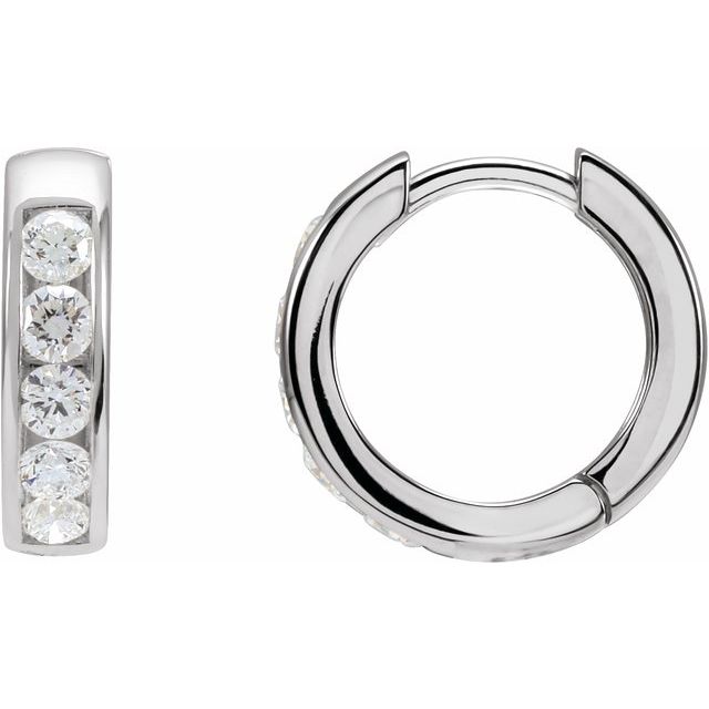14K White 5/8 CTW Lab-Grown Diamond 14 mm Hinged Hoop Earrings