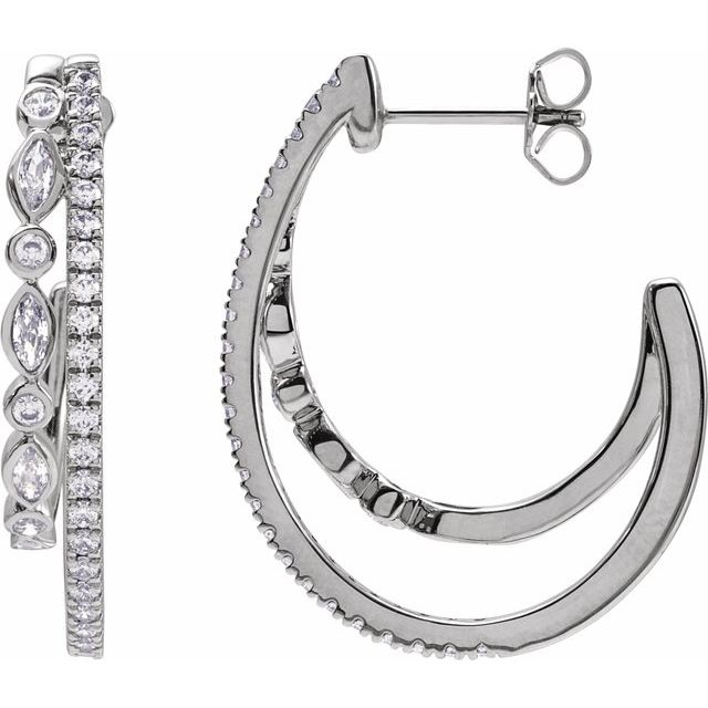 14K White 1 1/5 CTW Lab-Grown Diamond 30.5 mm Hoop Earrings