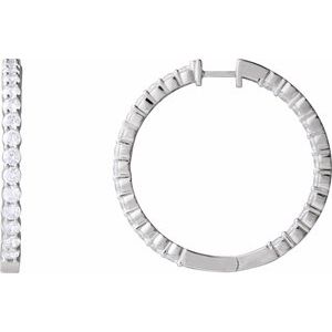 14K White 5 CTW Lab-Grown Diamond Inside-Outside Hinged 37.8 mm Hoop Earrings