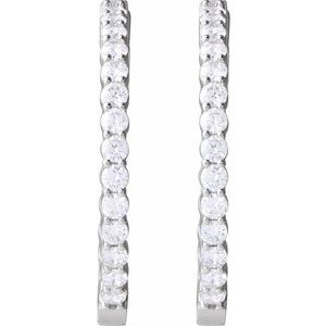 14K White 5 CTW Lab-Grown Diamond Inside-Outside Hinged 37.8 mm Hoop Earrings