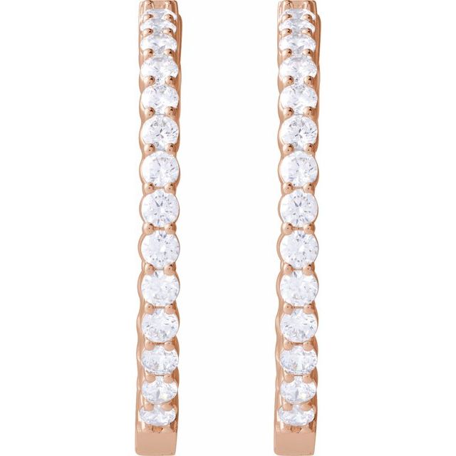 14K Rose 5 CTW Lab-Grown Diamond Inside-Outside Hinged 37.8 mm Hoop Earrings