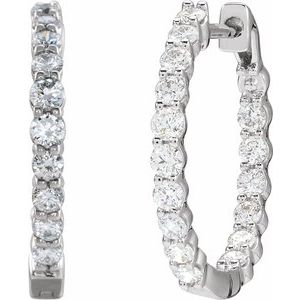 14K White 1 CTW Lab-Grown Diamond Inside-Outside Hinged 19.3 mm Hoop Earrings