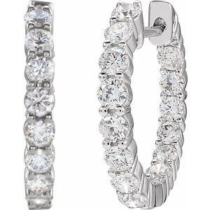 14K White 2 CTW Lab-Grown Diamond Inside-Outside Hinged 20 mm Hoop Earrings