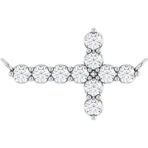 14K White 1/3 CTW Lab-Grown Diamond Sideways Cross Necklace Center