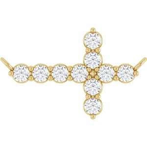 14K Yellow 1/3 CTW Lab-Grown Diamond Sideways Cross Necklace Center