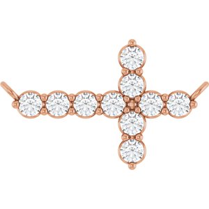 14K Rose 1/3 CTW Lab-Grown Diamond Sideways Cross Necklace Center