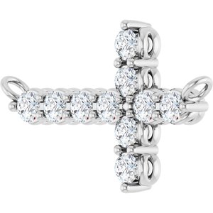 14K White 1/3 CTW Lab-Grown Diamond Sideways Cross Necklace Center