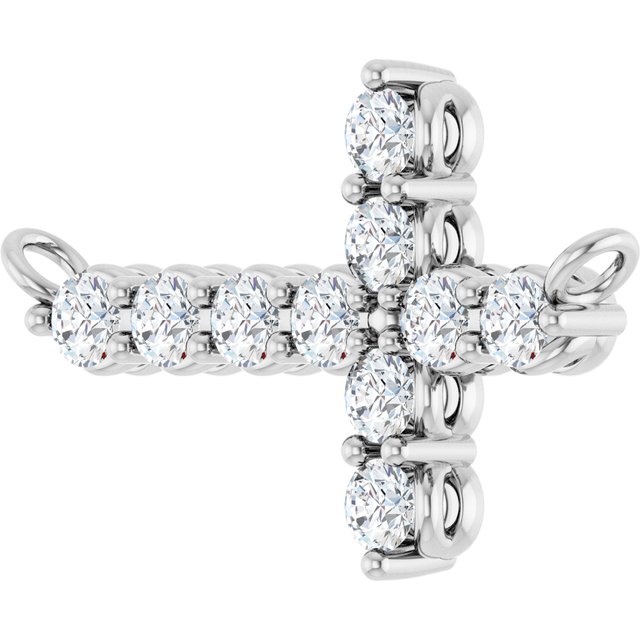 14K White 1/3 CTW Lab-Grown Diamond Sideways Cross Necklace Center