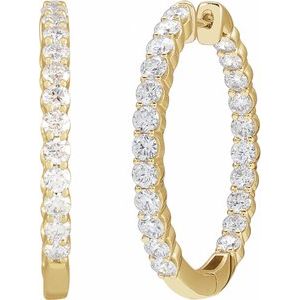 14K Yellow 3 CTW Lab-Grown Diamond Inside-Outside Hinged 30 mm Hoop Earrings