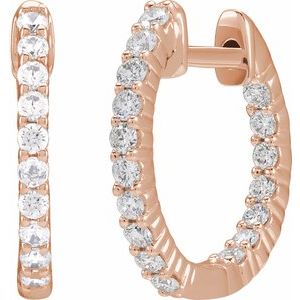 14K Rose 1/2 CTW Lab-Grown Diamond Inside-Outside Hinged 14.5 mm Hoop Earrings