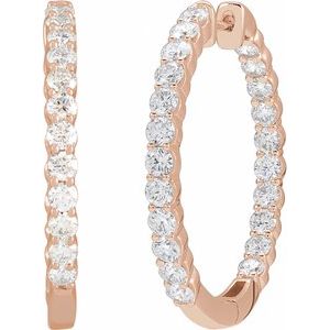 14K Rose 3 CTW Lab-Grown Diamond Inside-Outside Hinged 30 mm Hoop Earrings