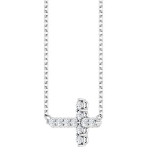Sterling Silver 1/3 CTW Lab-Grown Diamond Sideways Cross 18" Necklace