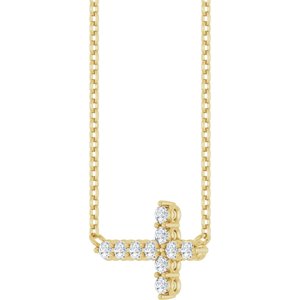 14K Yellow 1/3 CTW Lab-Grown Diamond Sideways Cross 18" Necklace
