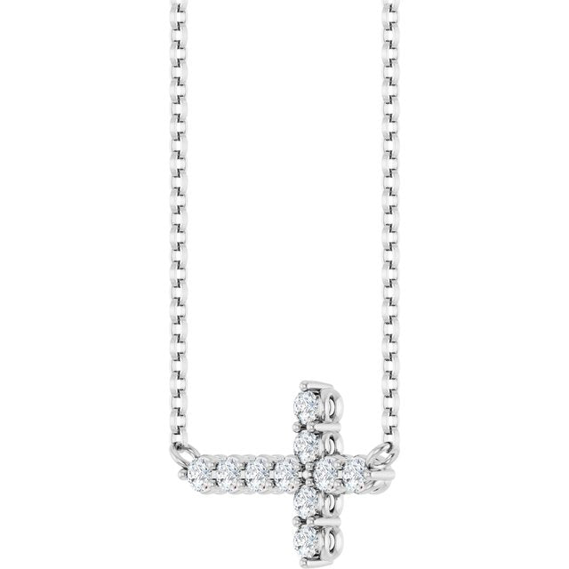 Sterling Silver 1/3 CTW Lab-Grown Diamond Sideways Cross 18" Necklace